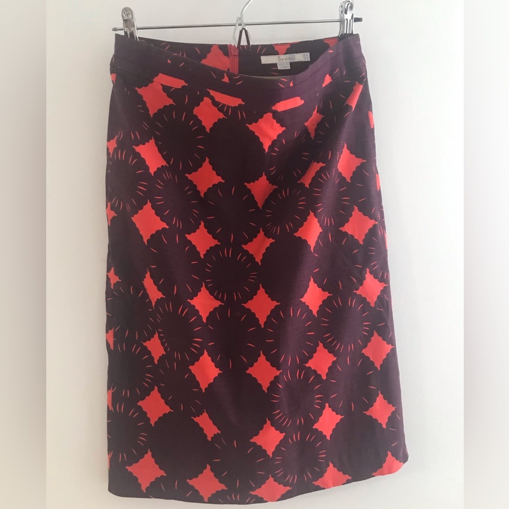 Boden Salmon Pink and Purple Floral Geo Pencil Skirt 6R